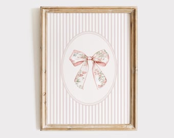 Pink Bow Wall Art, Vintage Girl Nursery Decor, Pink Bow Print, Coquette Print, Little Girl Room, Pale Pink Grandmillenial, Digital Download