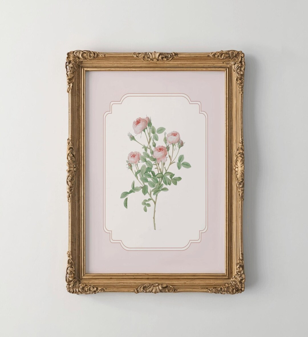 Vintage Pink Floral Wall Art Print, Flowers Painting, Cottagecore ...