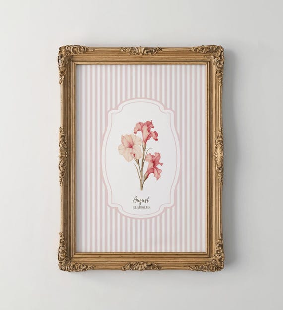 Birth Month Flower August, Gladiolus Wall Art, Vintage Floral Print, Botanical Flower Wall Art Decor, Personalized Gift for Her, Printable