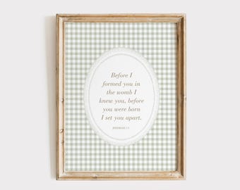 Jeremiah 1:5 Bible Verse, Before I Formed You Bible Print, Sage Green Christian Nursery Decor, Vintage Nursery Decor, Kids Room Bible Poster