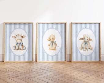 Farm Nursery Wall Art Set, Baby Animal Nursery Print, Boy Nursery Decor, Boy Vintage Farmhouse Room Decor, Baby Shower Gift, Printable