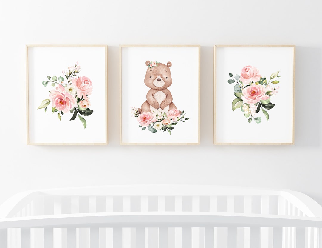 Woodland Nursery Decor Pink Girl Nursery Wall Art Boho - Etsy