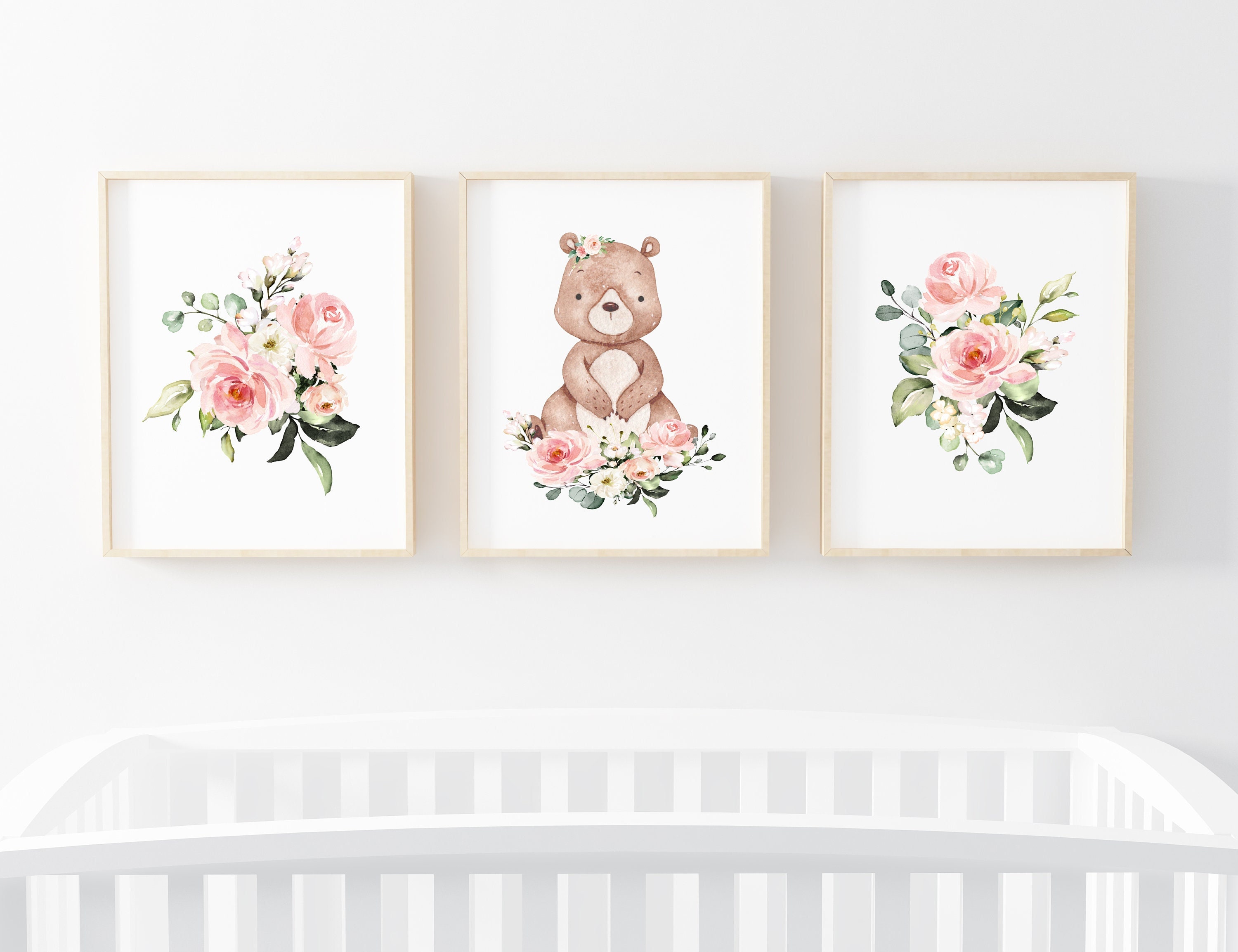 Woodland Nursery Decor Pink Girl Nursery Wall Art Boho Etsy
