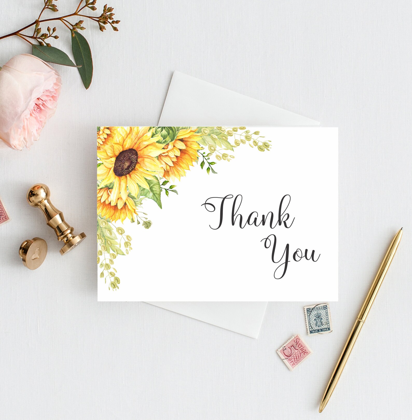 Sunflowers Thank You Cards Bridal Shower Thank You Note Etsy