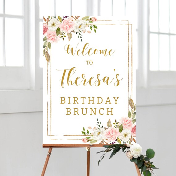 Pink Gold Birthday Brunch Sign Welcome Birthday Brunch Sign Etsy India