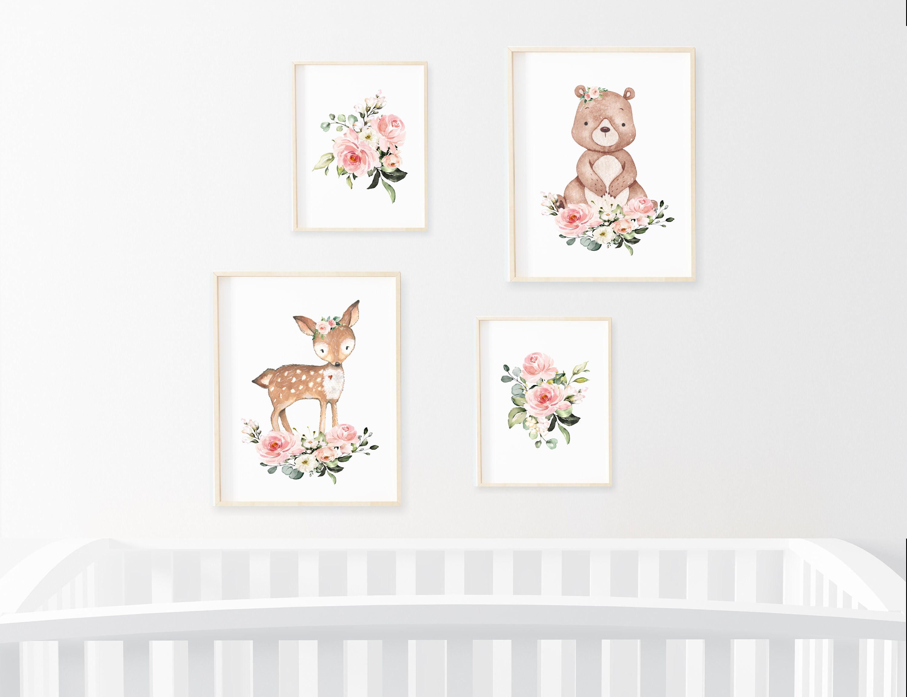 Floral Woodland Nursery Decor Pink Girl Nursery Wall Art Etsy