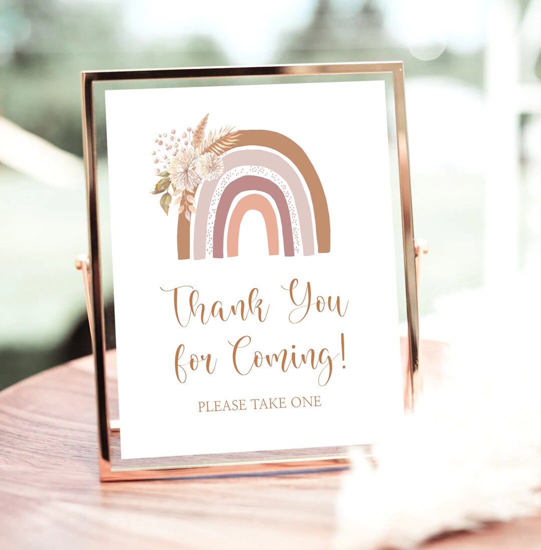 Thank You Sign, Boho Rainbow, Gender Neutral Baby Shower Decoration ...