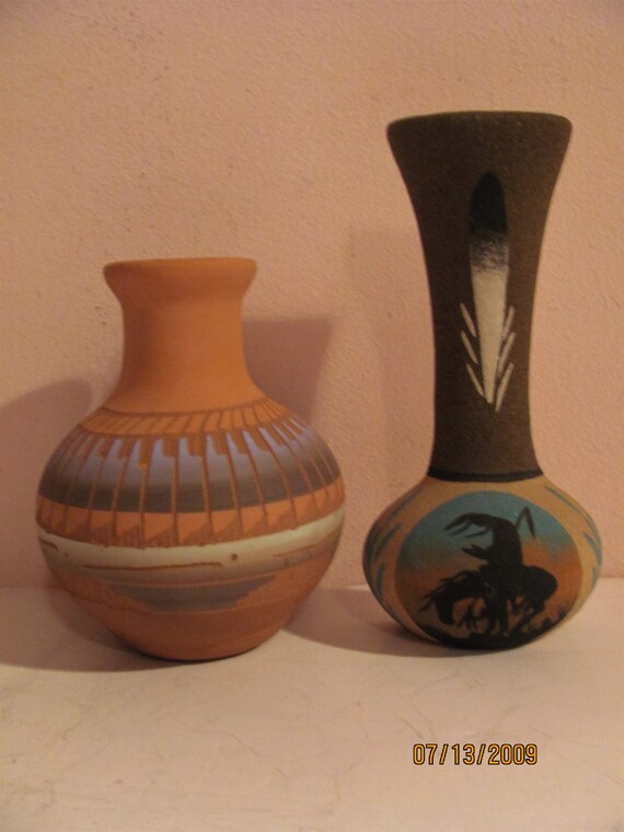 2 Original Vintage Native American Vases 1 Wall Flower Vase Etsy