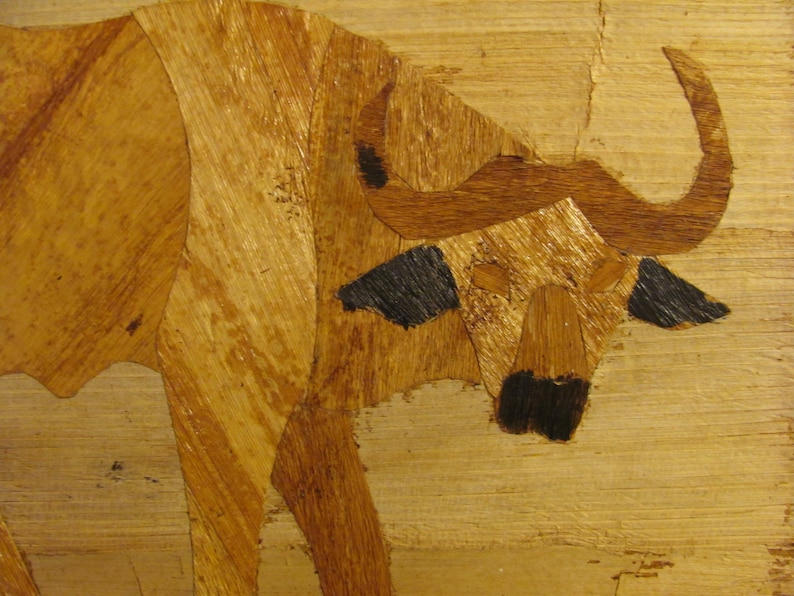 1960s 3D African Ox Hand Carved /& Painted In Kenya Using Precision Primitive Split Bamboo