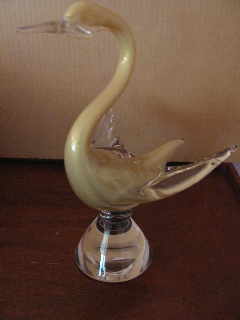 Vintage Original Hand Blown Art Glass Gold /& Clear Swan 11 x 9.5
