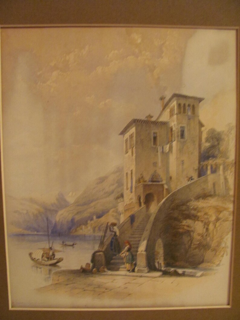Rare Original 1847 Aquatint By George E Herring Titled Nesso Lake Como In Excellent Antique Condition
