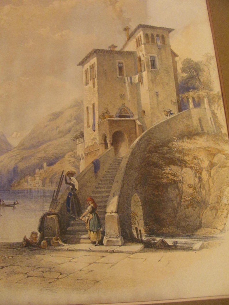 Rare Original 1847 Aquatint By George E Herring Titled Nesso Lake Como In Excellent Antique Condition