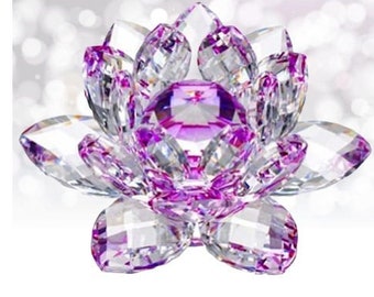 High Quality Purple Hue Crystal Lotus Flower 3", Peace And Purity For Attracting Positive Energy, Soothe and Clear The Bad Energy From Home