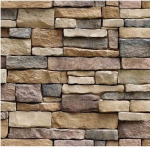 Mixed Stone Faux Brick Wallpaper 17.7” x 78.7” Removable Self Adhesive Stick Paper Roll, Brick Rocks Room Decoration, Craft Own Backdrops