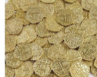 Metal Pirate Coins 50 Spanish Doubloon Replicas, For Fun Fantasy Pirate Treasure Hunts Or Crafting Projects, Stage Props Or Party Decoration