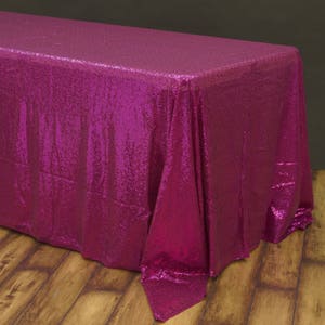 Fuchsia Sequin Wedding Tablecloth 60 By 102 Inch Rectangular Polyester Cloth, Shiny Sequin Quality Tablecloth For Special Event Or Party