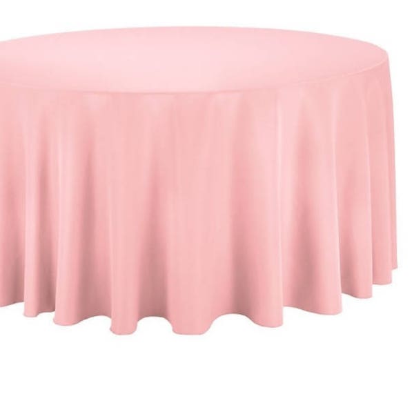 Pink Round Wedding Linentablecloth 120 Inch Round Banquet Polyester Cloth, Wrinkle Resistant Quality Tablecloth For Special Events Or Party