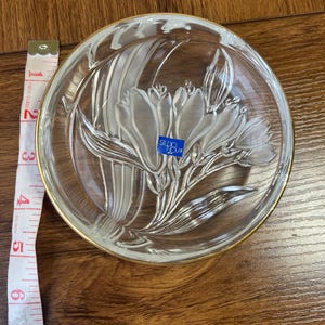 Vintage 1990 studio nova Gilded Iris candy or jewelry dish with gold corners, brand new in original box, collectible Unique Crystal Plate