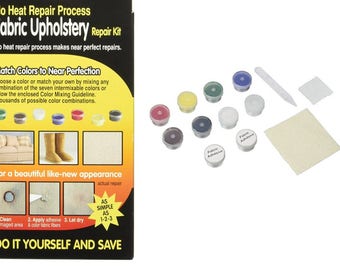 Kit de reparo para estofados de tecido inclui 7 cores de 1,8 onças com guia de mistura, kit de reparo para pequenos furos em móveis ou roupas de tecido