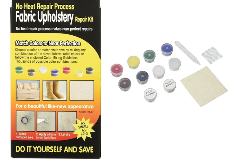 Fabric Upholstery Repair Kit Includes 7 of 1.8 Ounce Colors With Mixing