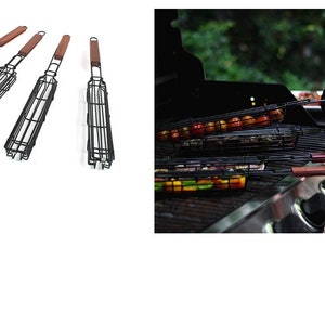 Cestas antiaderentes para grelhar kabob, 4 unidades, cestas para grelhar para churrascos ou piqueniques divertidos ao ar livre, cestas para grelhar fáceis de virar para kabobs ou carnes
