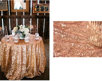 Rose Gold Sequin Wedding Tablecloth 72 Inch Round Polyester Sequin Cloth, Shiny Sequin Quality Tablecloth For Special Wedding Event Or Party