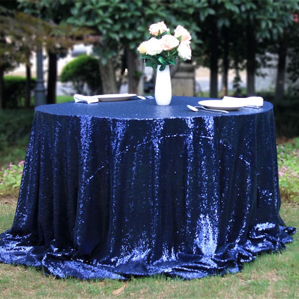 Navy Blue Sequin Wedding Tablecloth 60 By 102 Inch Rectangular Polyester Sequin, Shiny Sequin Quality Tablecloth For Special Event Or Party