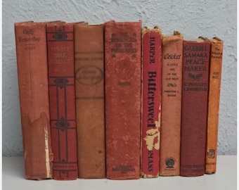 Shades of Red 5 count Old Vintage Antique Hardcover Staging Decor, rare books, Vintage and Antique books are published between 1800-1960