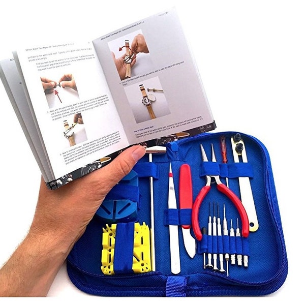 Montre Kit d’outils de réparation avec 41 page illustrated service manuel pour les débutants, outils pour l’entretien des montres ou des cadeaux, réparer votre propre montre