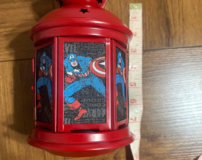 Custom handmade captain America red lantern candle holder, for captain America fans or collecting, avenger fans or gifting for birthday