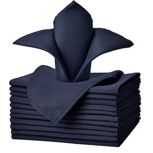 Midnight Navy Wedding Napkins 17 by 17&quot; Solid Polyester Napkins 12 Count, Restaurant Dinner Use Navy Polyester Napkins, Navy Party Theme