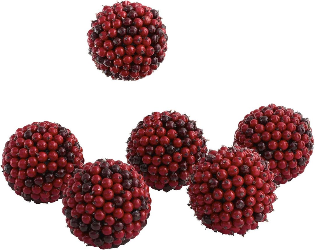 Metallic Ball On Raspberry Red Blue Almost Real Berry Ball 4 by 4 by 4 Inch 6 Count for ...