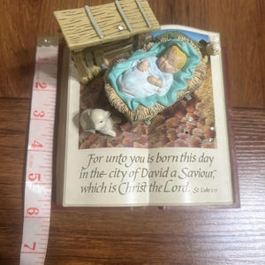 Vintage 1986 used enesco baby and lamb religious music collectible st Luke 2:11, Plays music fine, video shows music, hard to find item