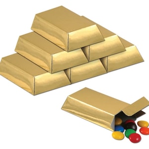 Foil Fold Your Own Gold Bar Favor Boxes Party Accessory 12 Count, Pirate Party Theme Items, Party Favors For Festive Occasions, Gold Boxes