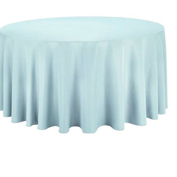 Baby Blue Round Wedding Linentablecloth 120 Inch Round Banquet Polyester Cloth, Wrinkle Resist Quality Tablecloth For Special Event Or Party