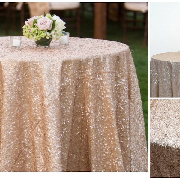 Champagne paillette mariage nappe ronde tissu Polyester paillette, Sequin brillant qualité nappe pour événement spécial mariage ou une fête de 72 pouces