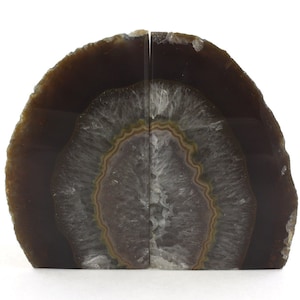 Pair of Small Natural Color 1lb - 3lbs Of Polished Agate Geode Halves For Decorative Bookends Or Other Stone Crafting Projects, Geode Stones