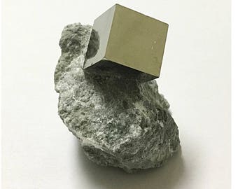 Natural Pyrite Cube in Matrix, Unique Pyrite Focus Cube Stone For Providing Energy And Creativity, Stimulation Stone For Mind Mental Clarity