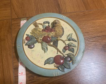 Vintage 1997 songbird meadow hand painted, bird mom and baby birds wall plaque, bird lovers gift, hard to find realistic bird wall plaque