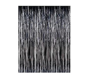 Metallic Black Foil Fringe 3 ft W By 8ft For Craft Decoration Or Cutting Own Fringe 2 Count, Black Backdrop For Wedding Photo Or Doorway