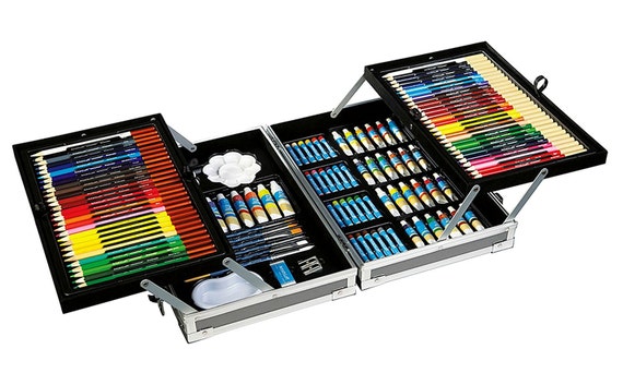 Kids 179 Piece Artist Box Set, Double Sided Trifold Easel Art Set Paints,  Pastels, Crayons, Pencils, Paper and More With Carrying Case 