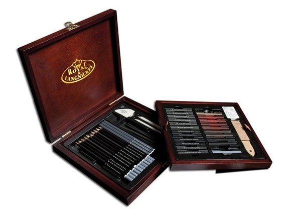 Premier Sketch Pencil Art Set 51 Pieces, Premium Sketch Material With Dark Toned Wood Case For Art Students Or Gift, Fine Quality Art Tools