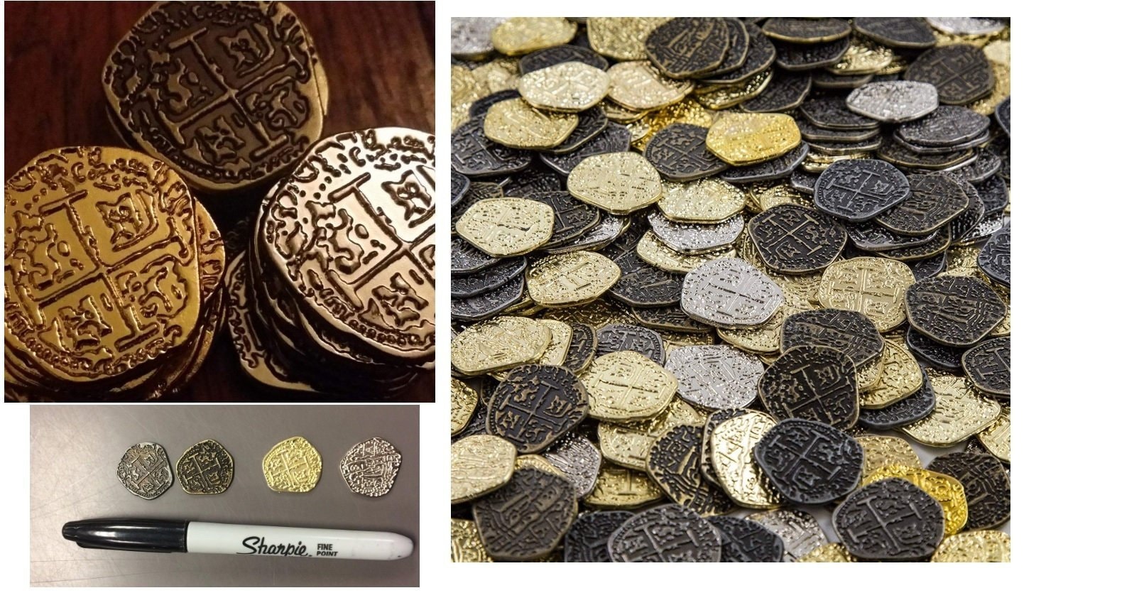 Antique Pirate Treasure Coins 30 Metal Gold and Silver Doubloon Replicas 