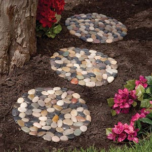 Runde Kieselstein-Trittsteine für Gartenwegmatten im Freien, 3 cm breit, für Hinterblumenbeet, Gehwegmatten, Verwendung als Gartendeko-Handarbeit