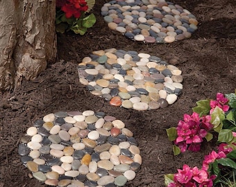 Piedras redondas de guijarros para senderos de jardín y exteriores, 3 unidades, 30 cm, para senderos, parterres, caminos, decoración de jardín y manualidades.