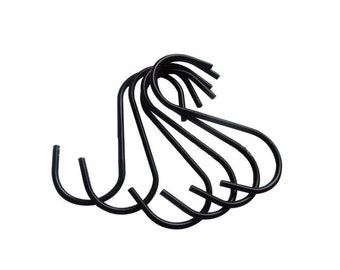 Ganchos acessórios para rack de panelas de aço inoxidável resistentes de 10 unidades, ganchos pretos em forma de S de até 40 libras para pendurar potes, roupas, plantas ou ferramentas