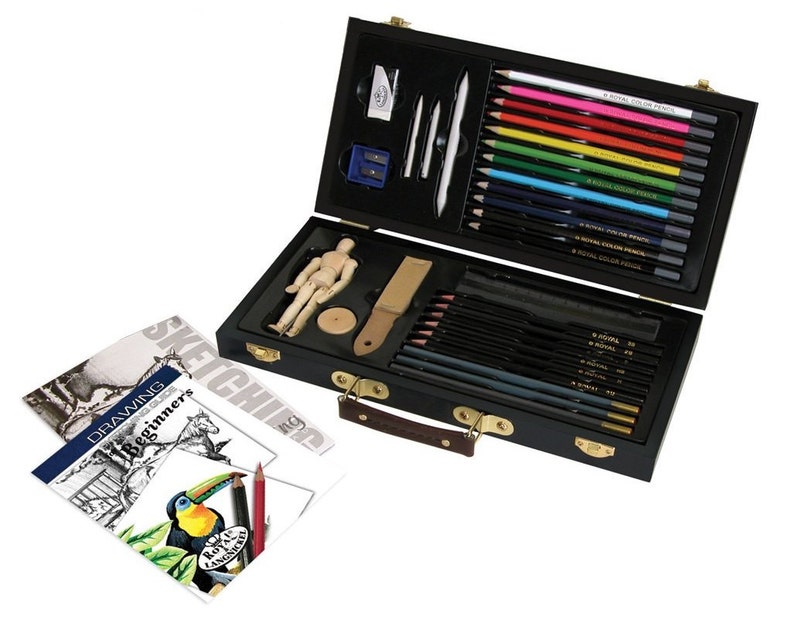 Sketching And Drawing Artist Set With Wooden Storage Box For Image 0