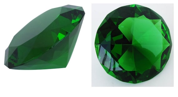 Giant 40mm Cut Glass Emerald Green Diamond Jewel Paperweight Giant 40mm Cut Glass Emerald Green Diamond Jewel Paperweight