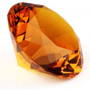 Amber Colored Cut Glass Diamond Crystal 100 mm, Elegant Sparkling Glass Diamond For Wedding Table Decoration Or Party Favor Gifts, Crafting