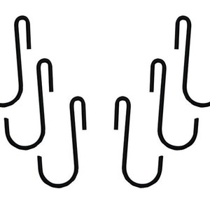 May include: Eight black metal S-shaped hooks. The hooks are all the same size and shape.